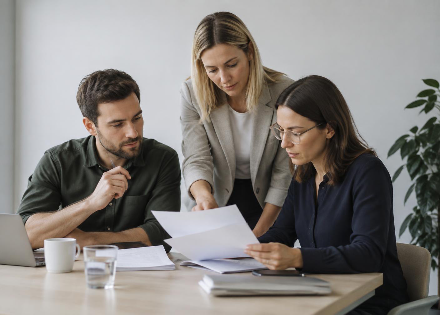Team bei der Besprechung von Unterlagen